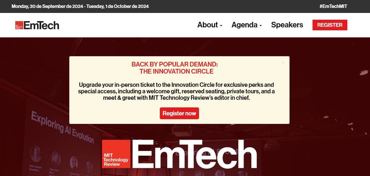 EmTech (MIT Technology Review) – Cambridge – Del 30 de septiembre al 1 de octubre de 2024